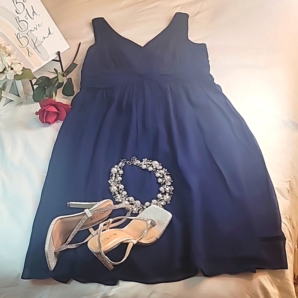 Donna Morgan Wedding Blue Dress Wedding Business Casual Office Wear